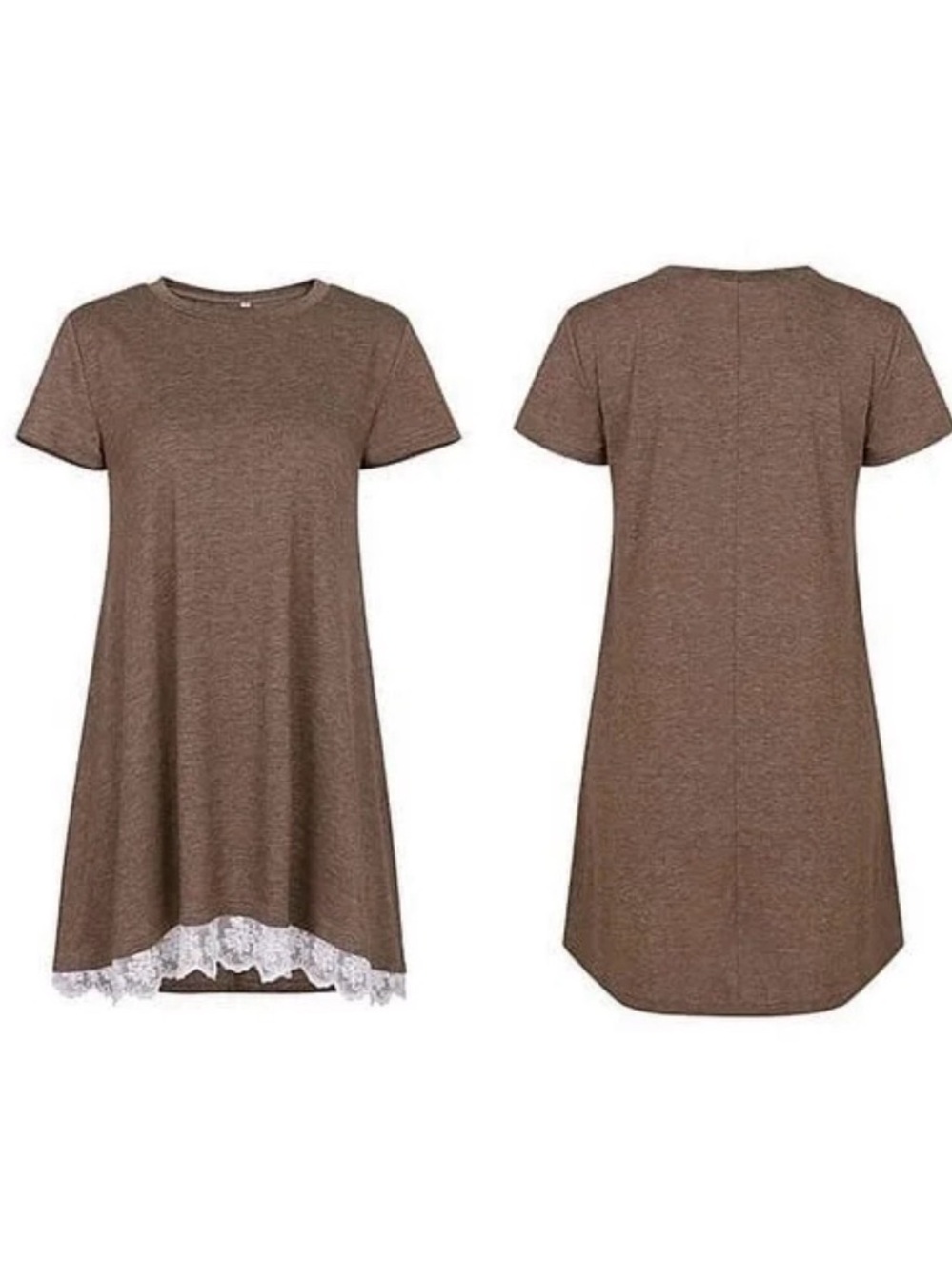 Brown Tunic Top with White Lace Trim Womens Large NWOT